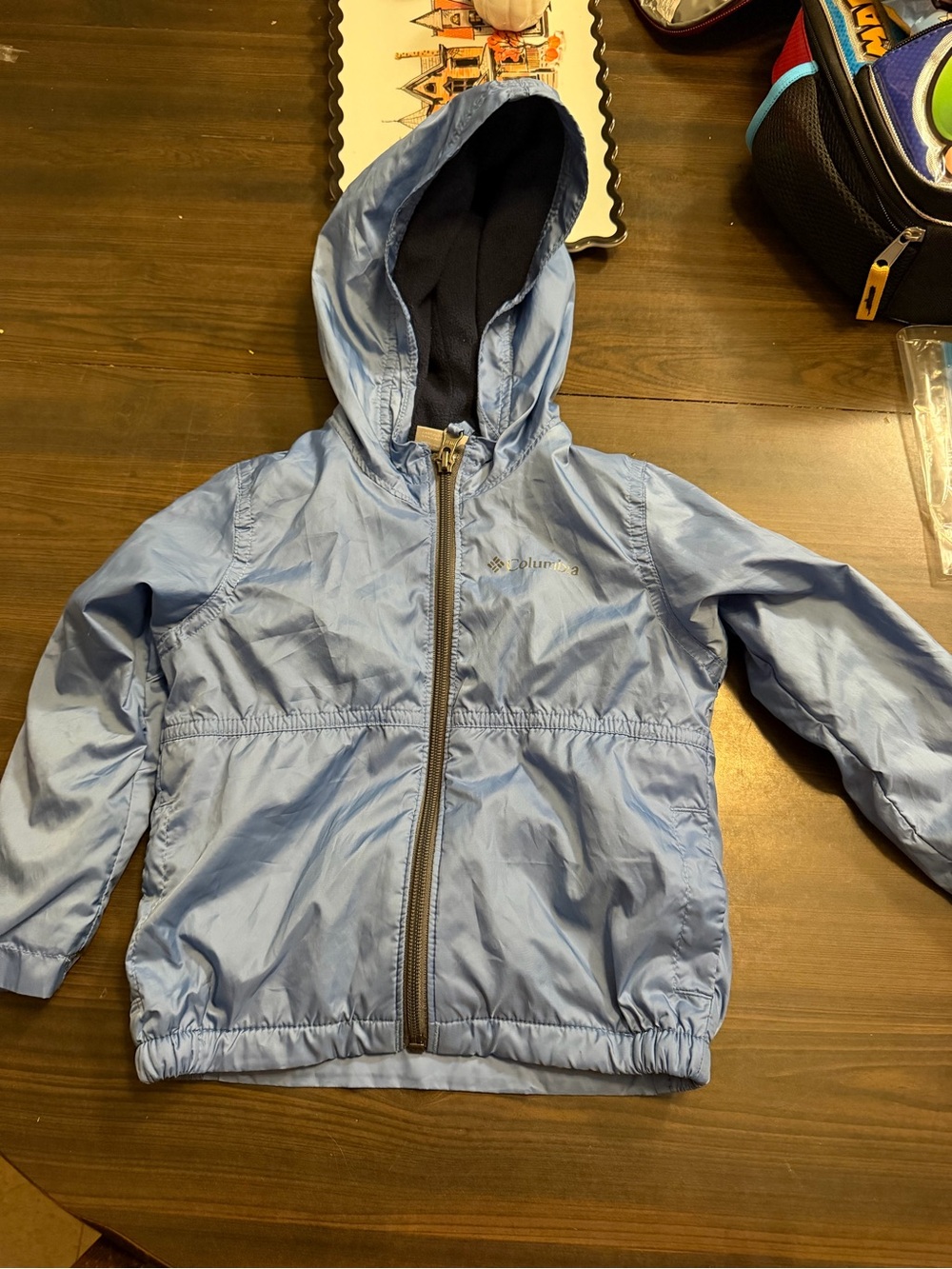 Columbia Light Blue Hooded Kids Rain Jacket